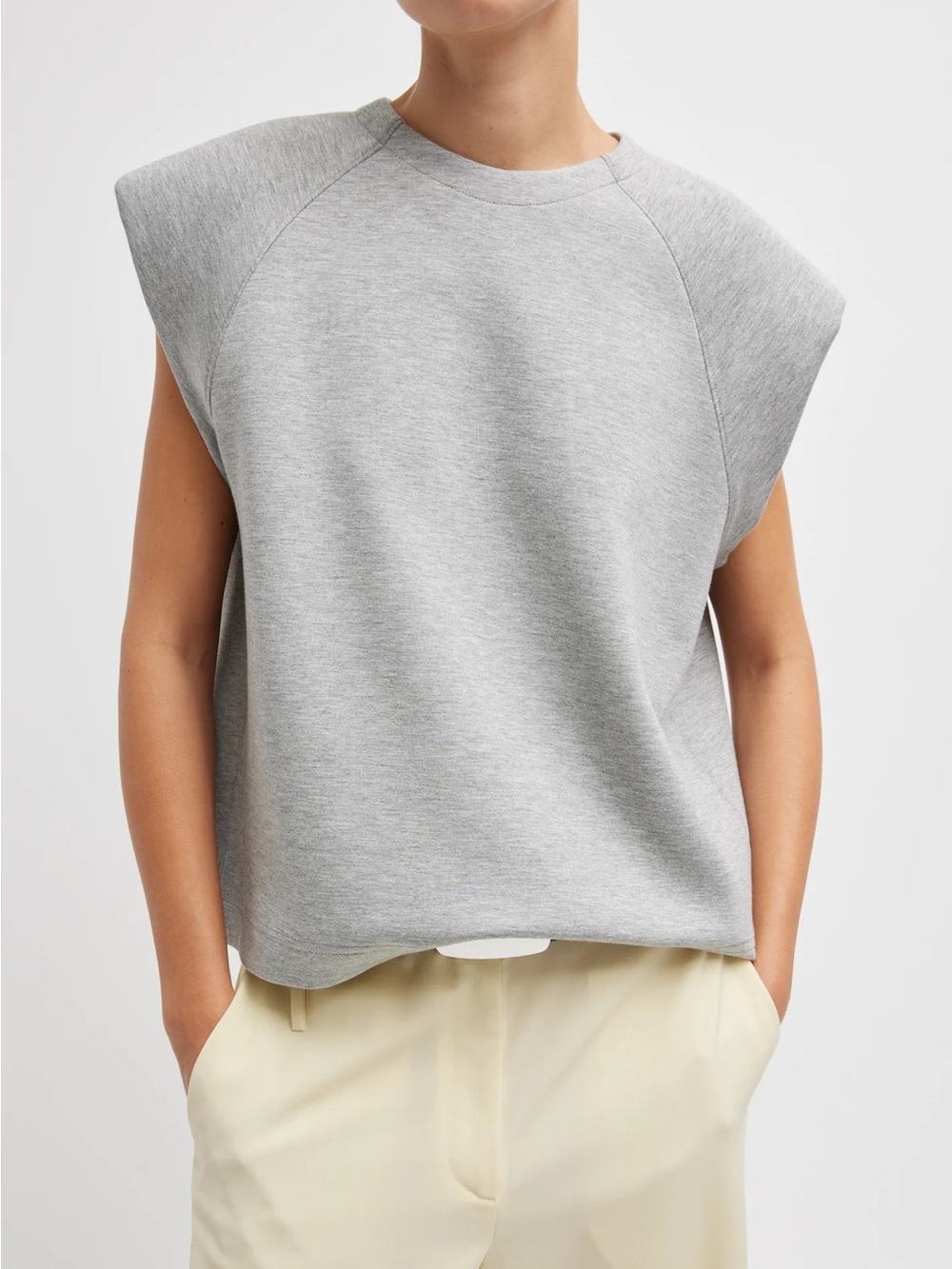 Tibi women’s heather grey Bonded Viscose Sculpted Sleeveless Top